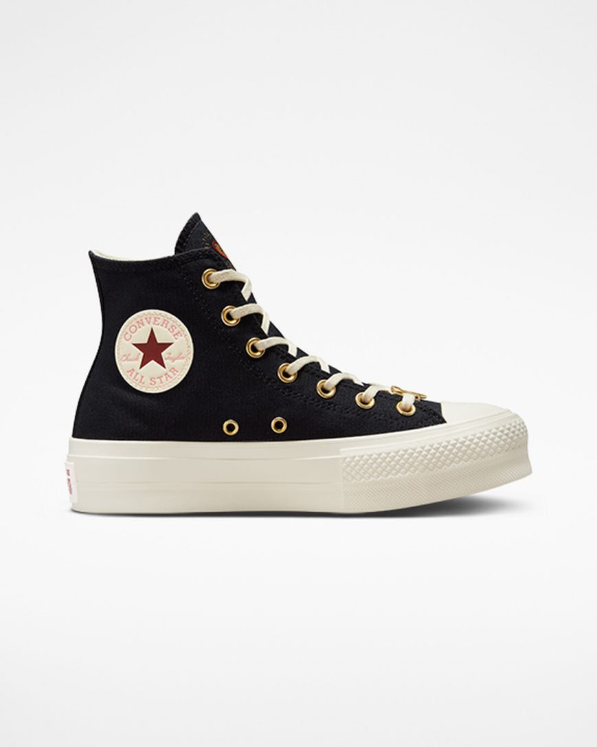 Pantofi Platforma Dama Converse Chuck Taylor All Star Lift Hearts Inalti Negrii Rosii Inchis | RO 0WTVL170